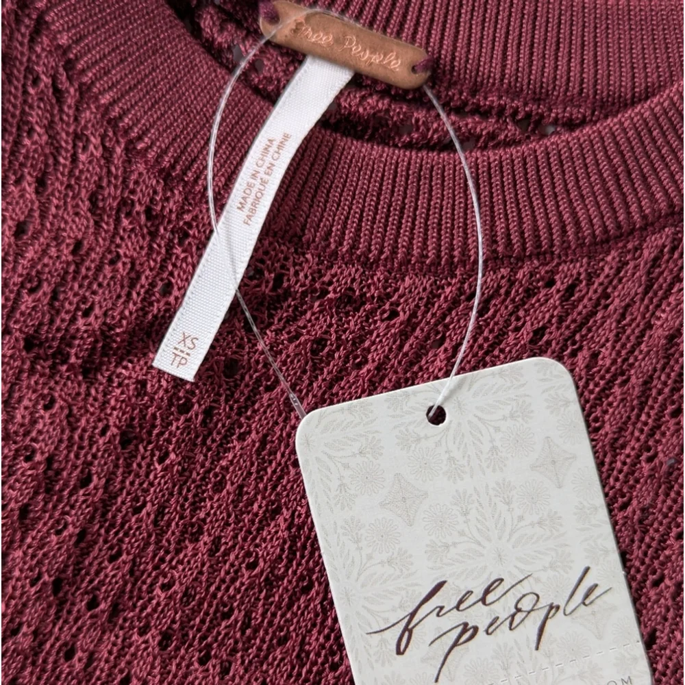 Free People Garnet H20 Open Knit Fisherman Crew Pullover Women's sz XS NWT